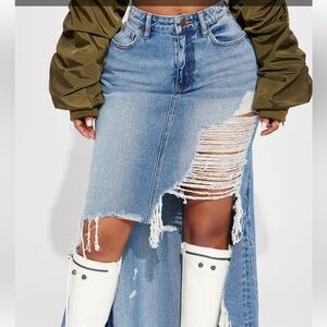 Can’t decide distressed denim maxi skirt.NWT size xsmall